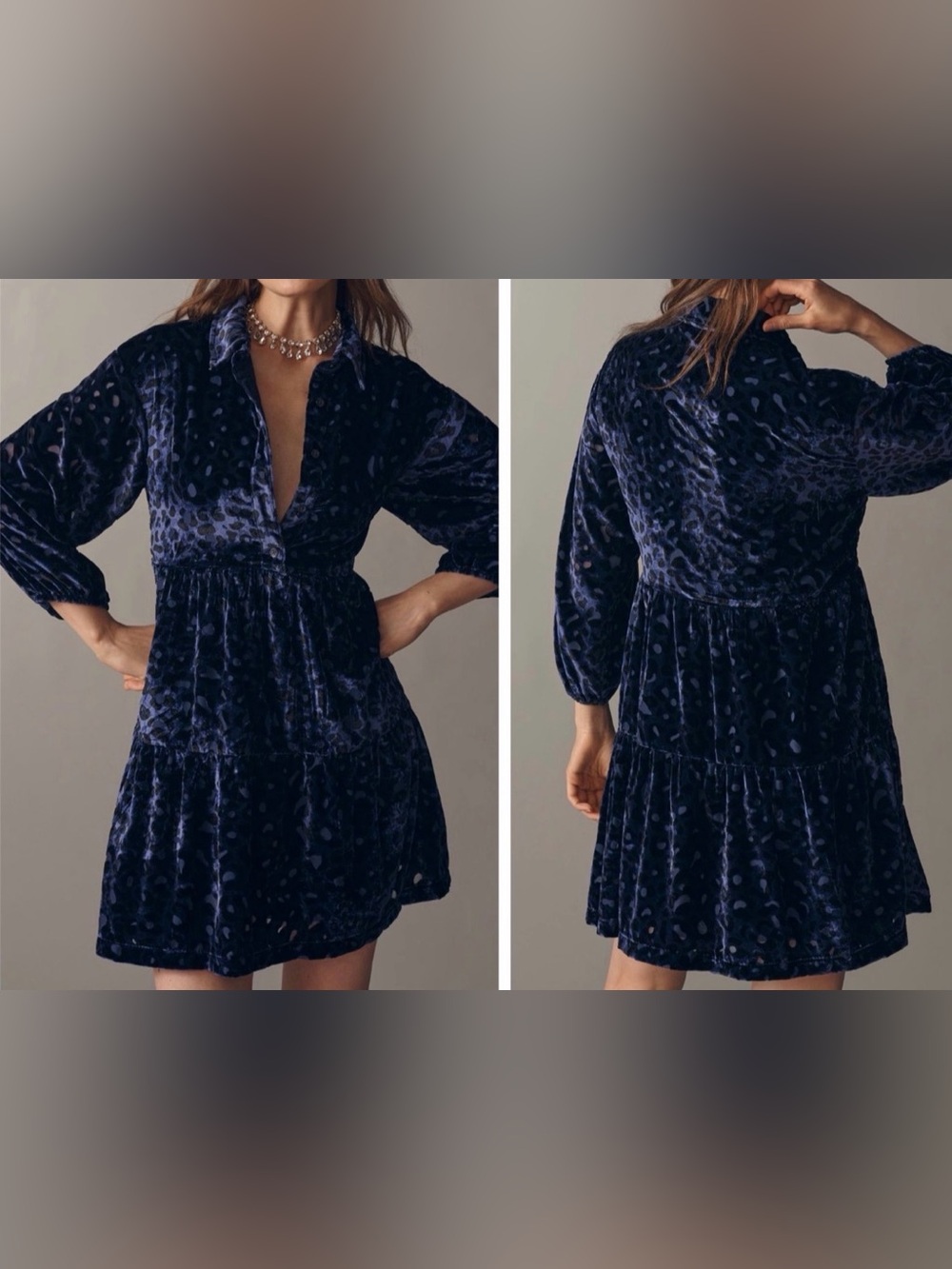 Anthropologie Maeve The Bettina Velvet Tiered Mini Shirt Dress, Size XS